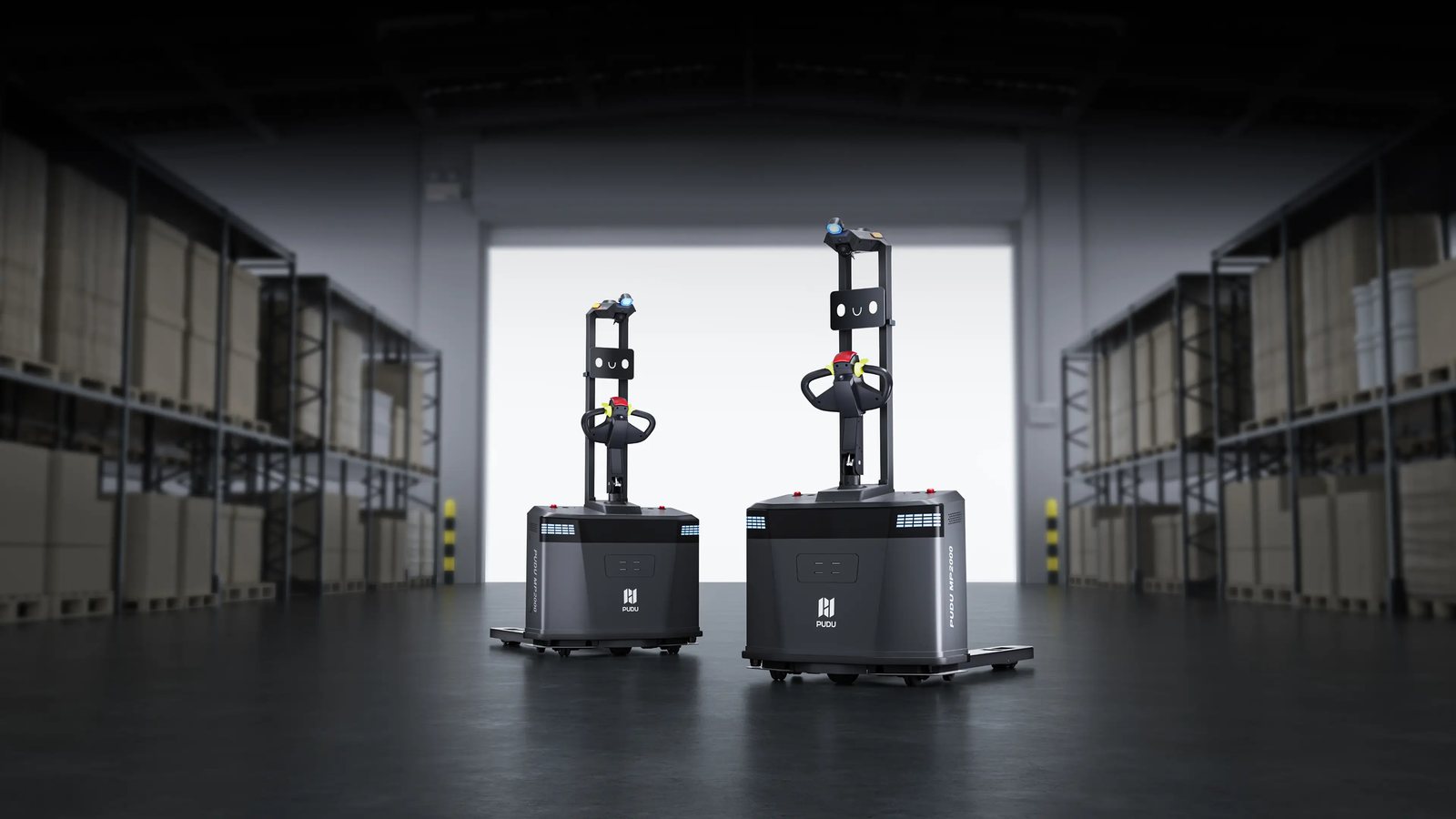 Paletový manipulačný robot PUDU MP2000 v hale